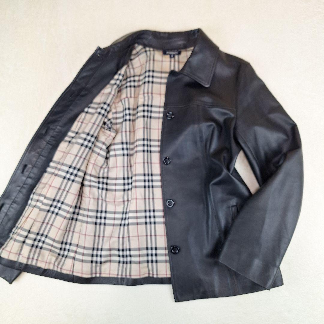 BURBERRY　ラムレザージャケット　ブラック　裏地ノバチェック　M