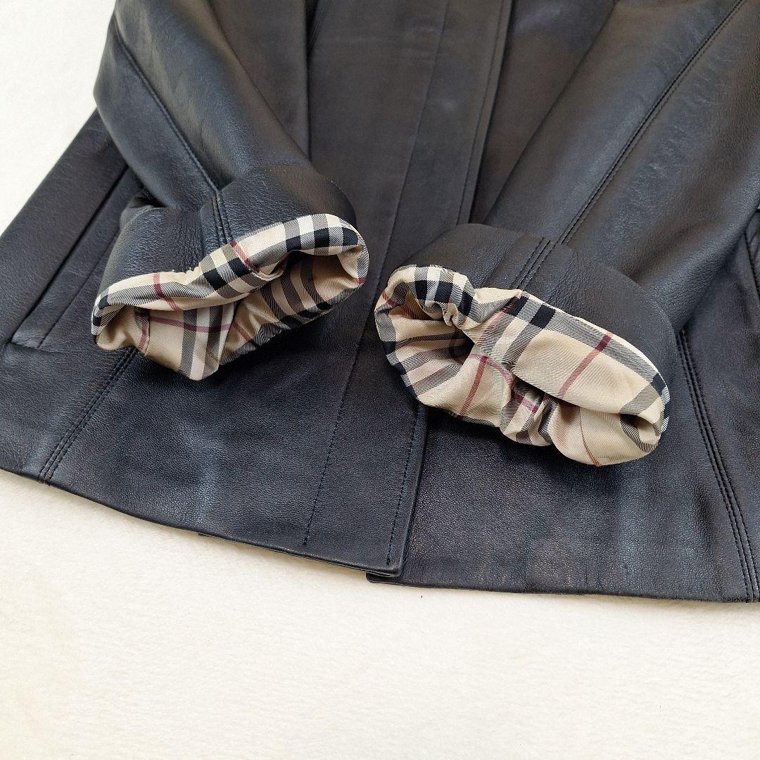 BURBERRY　ラムレザージャケット　ブラック　裏地ノバチェック　M