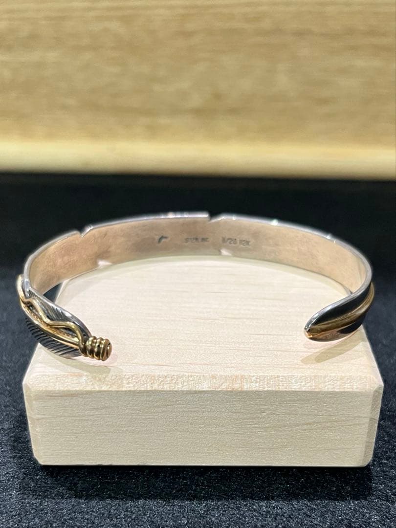 インディアンジュエリー　フェザーバングル　スターリングシルバー&12k