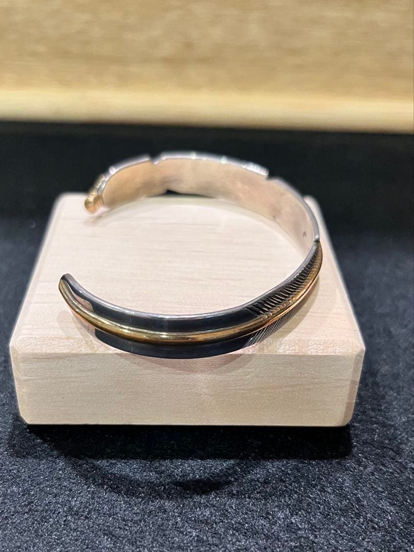 インディアンジュエリー　フェザーバングル　スターリングシルバー&12k