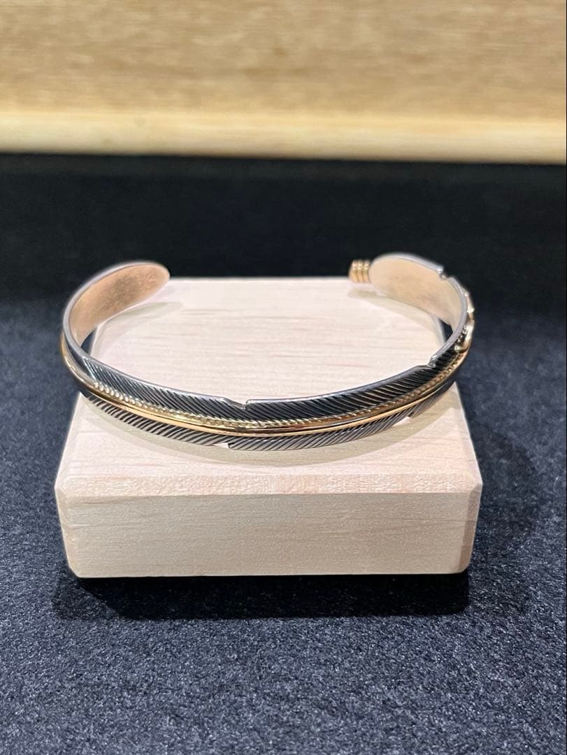 インディアンジュエリー　フェザーバングル　スターリングシルバー&12k