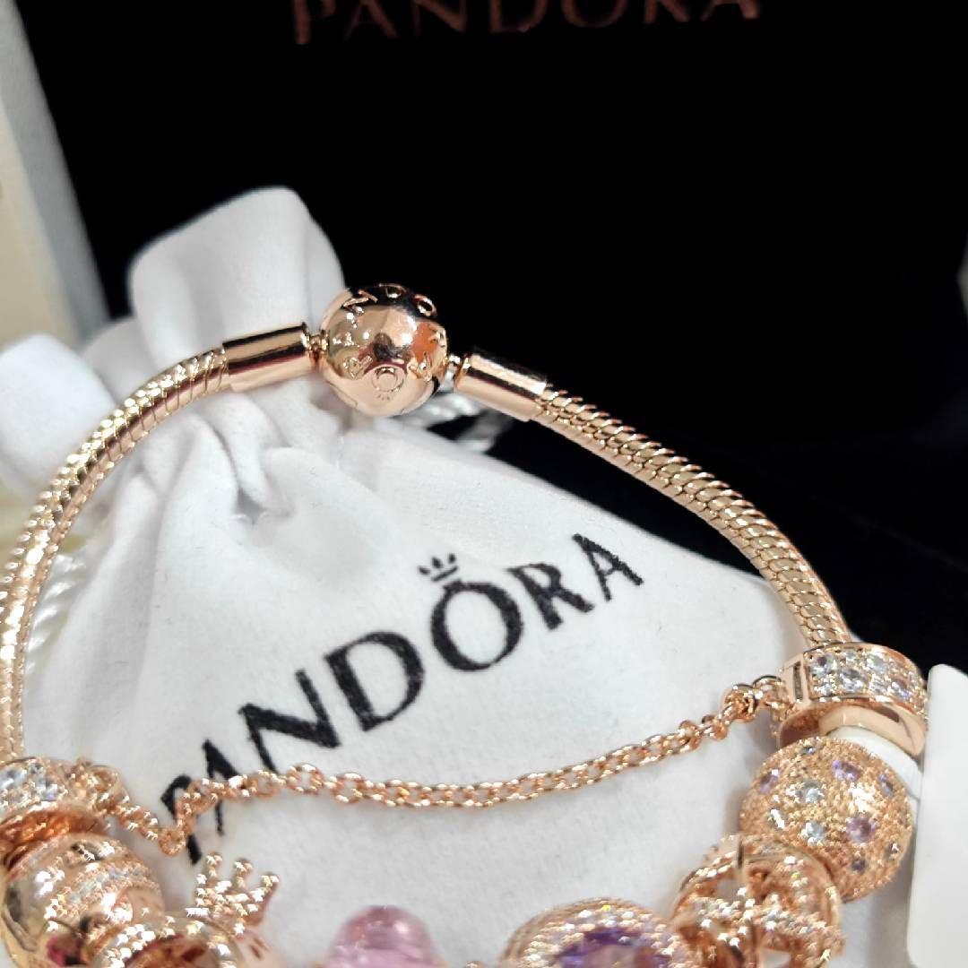 Pandora ローズゴールド ビーズブレスレット スノーフレークチャーム付き/