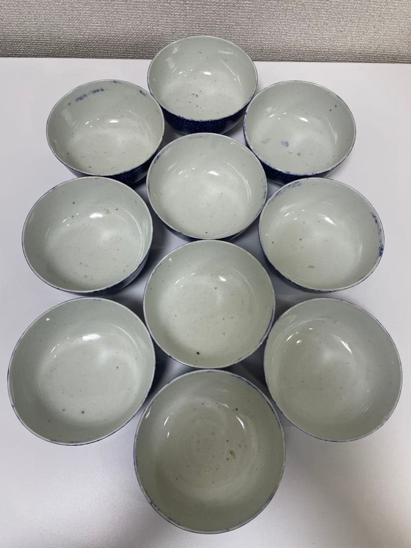 古伊万里 染付 花唐草模様 レトロ 明治 蓋付き茶碗 10客 蓋13客