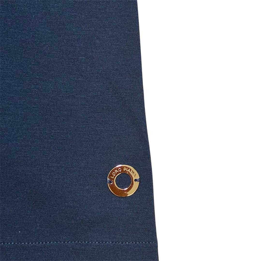 【美品、イタリア製】ロゴ装飾　LoroPiana半袖シャツ　ネイビー　紺　L相当