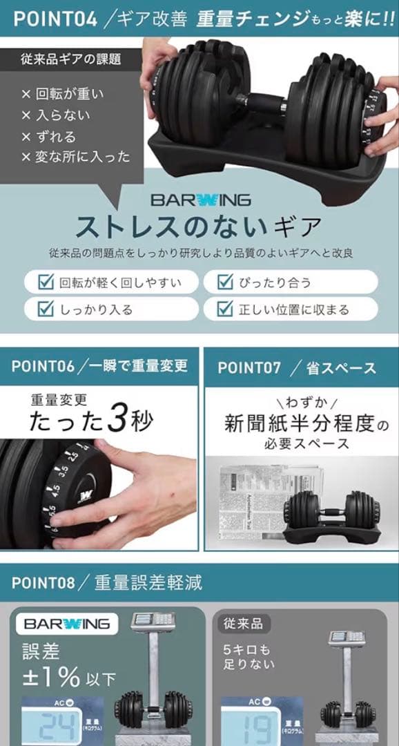【手渡し限定】BARWING 可変式ダンベル24kg2個セット