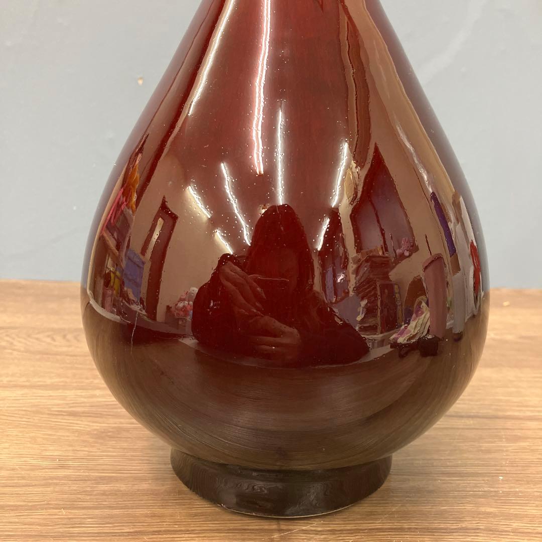 4F 美品 中国美術 景徳鎮製 郎紅 辰砂 花瓶 飾り壺 牛血紅 骨董 陶磁器