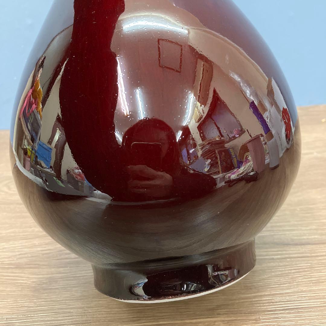 4F 美品 中国美術 景徳鎮製 郎紅 辰砂 花瓶 飾り壺 牛血紅 骨董 陶磁器