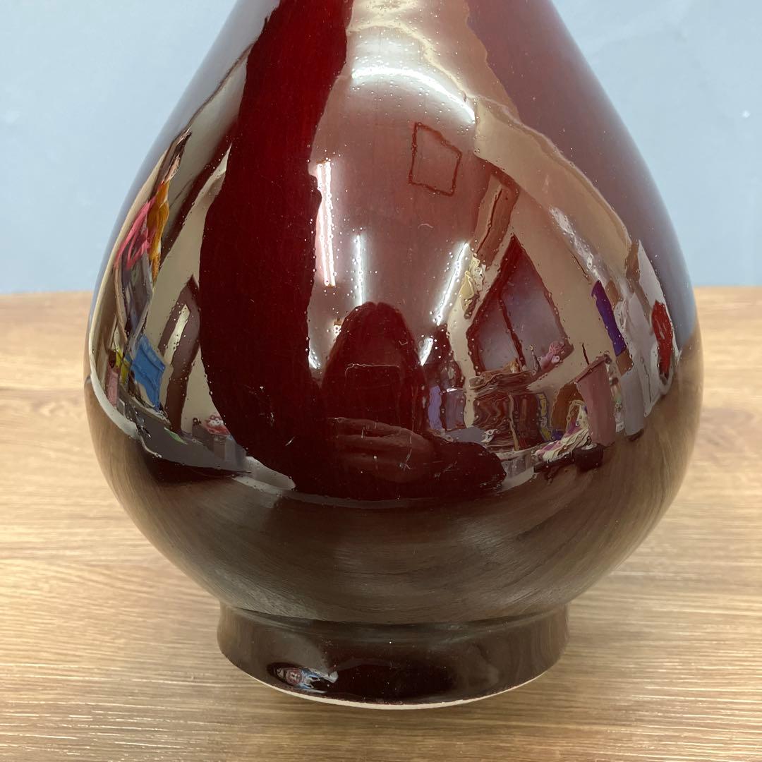 4F 美品 中国美術 景徳鎮製 郎紅 辰砂 花瓶 飾り壺 牛血紅 骨董 陶磁器