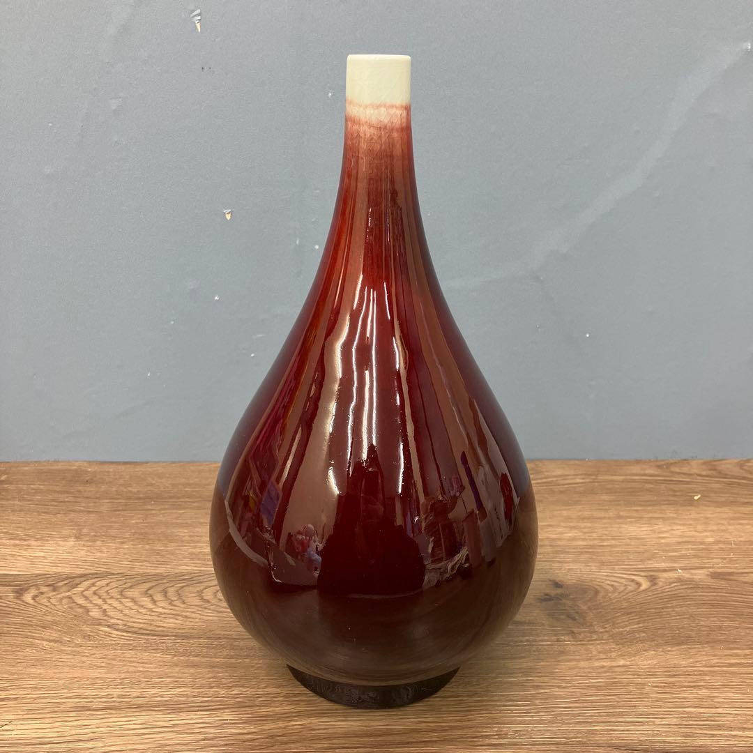 4F 美品 中国美術 景徳鎮製 郎紅 辰砂 花瓶 飾り壺 牛血紅 骨董 陶磁器