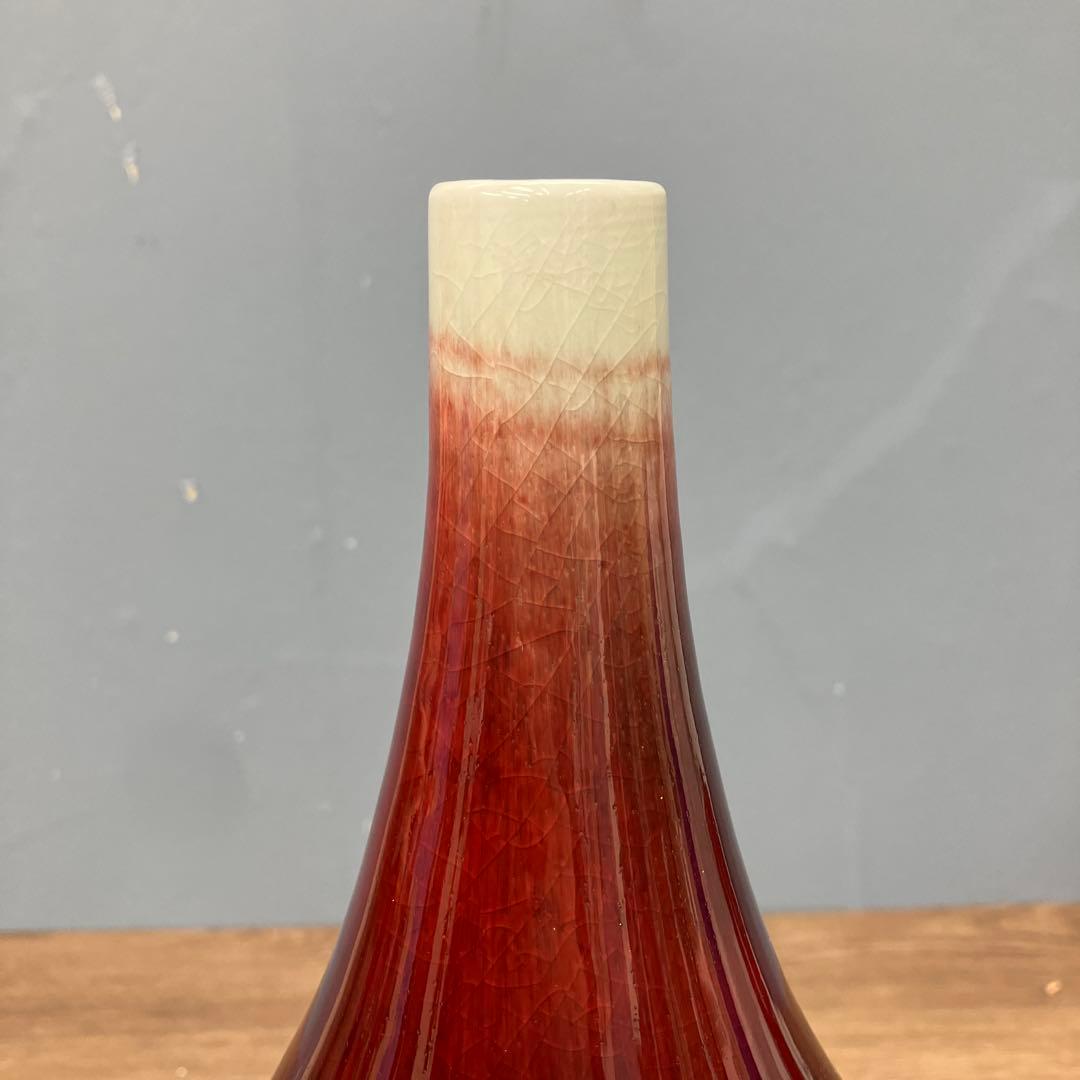 4F 美品 中国美術 景徳鎮製 郎紅 辰砂 花瓶 飾り壺 牛血紅 骨董 陶磁器
