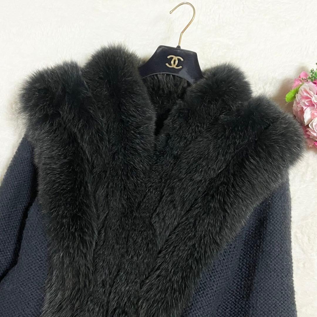 【美品】モヘヤ ニット フォックスファー ネイビー Lサイズ相当