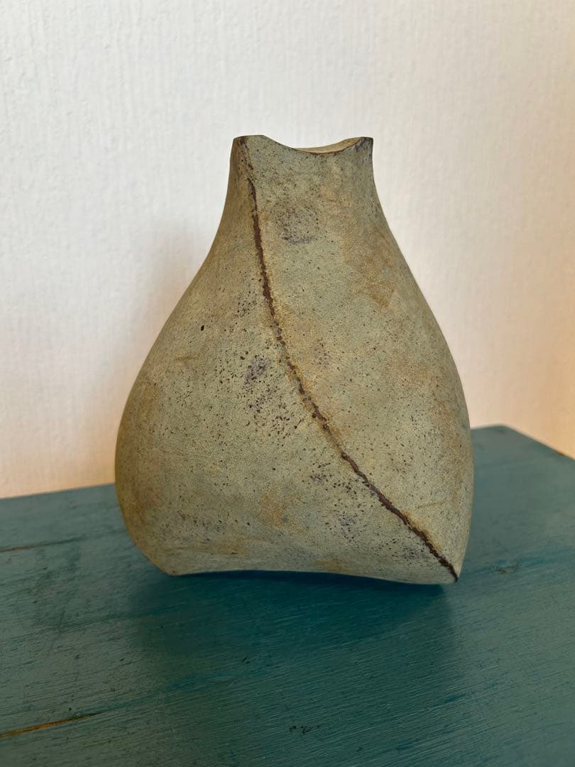★作家もの作品★高田かえ★花器フラワーベース大★青錆グリーンシャビーアートピース