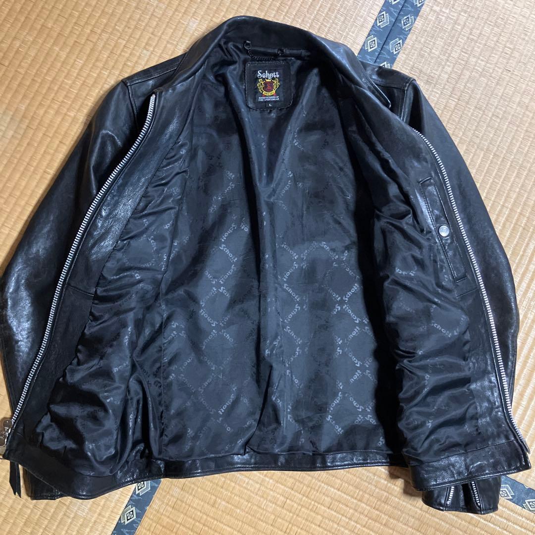 Schott ブラック レザー シングルライダースジャケット L