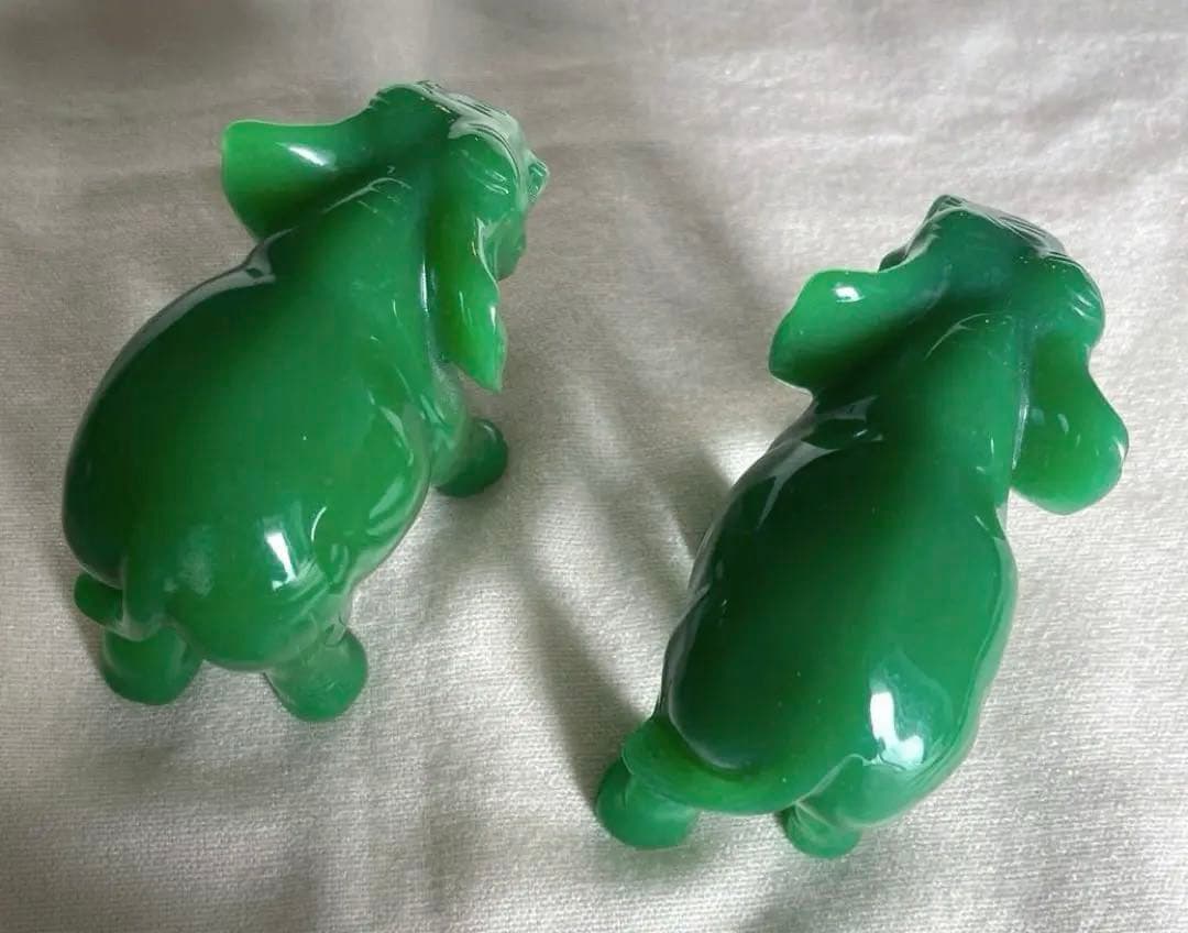 タイ　ゾウ　ペア　置物　翡翠色　風水　縁起物　緑色　グリーン