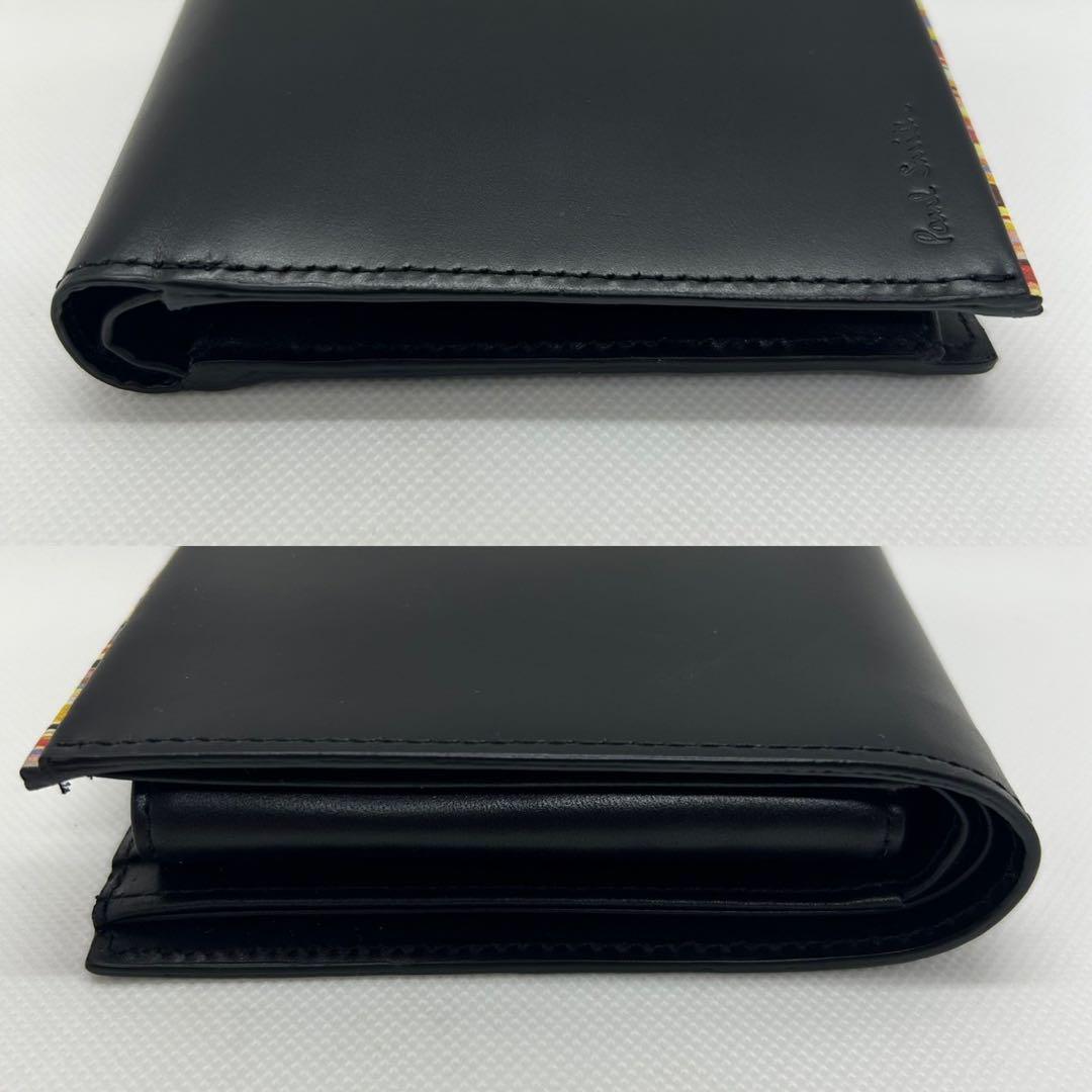 【極美品】ポールスミス 二つ折り財布 レザー 小銭入れ付き マルチストライプ