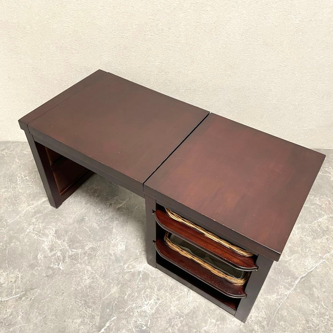 アジアン家具　デスクドレッサー 鏡台 化粧台　サイドテーブル　オーク材