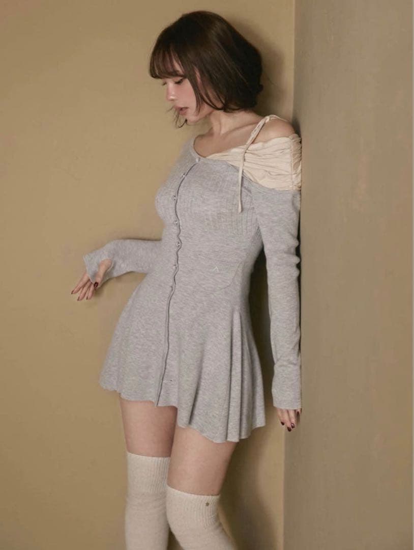 ANDMARY Helen knit flare mini dress グレー