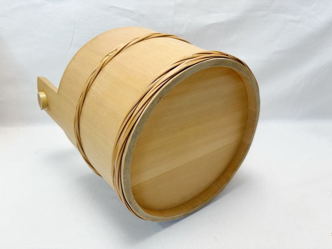 ほぼ未使用 茶道具 水張桶 手桶水指 木地 割蓋付き 水屋道具 茶事 木工芸元箱