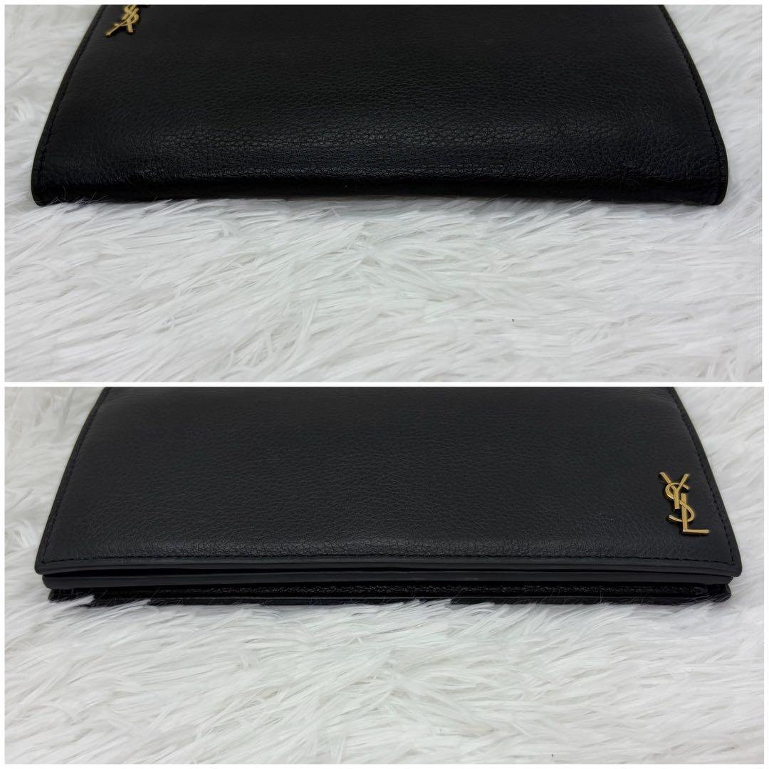 極美品✨サンローラン　長財布　折り財布　カサンドラ　金ロゴ　レザー　ブラック