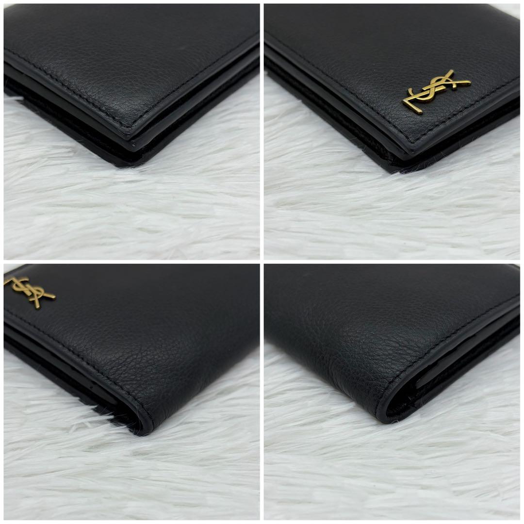 極美品✨サンローラン　長財布　折り財布　カサンドラ　金ロゴ　レザー　ブラック