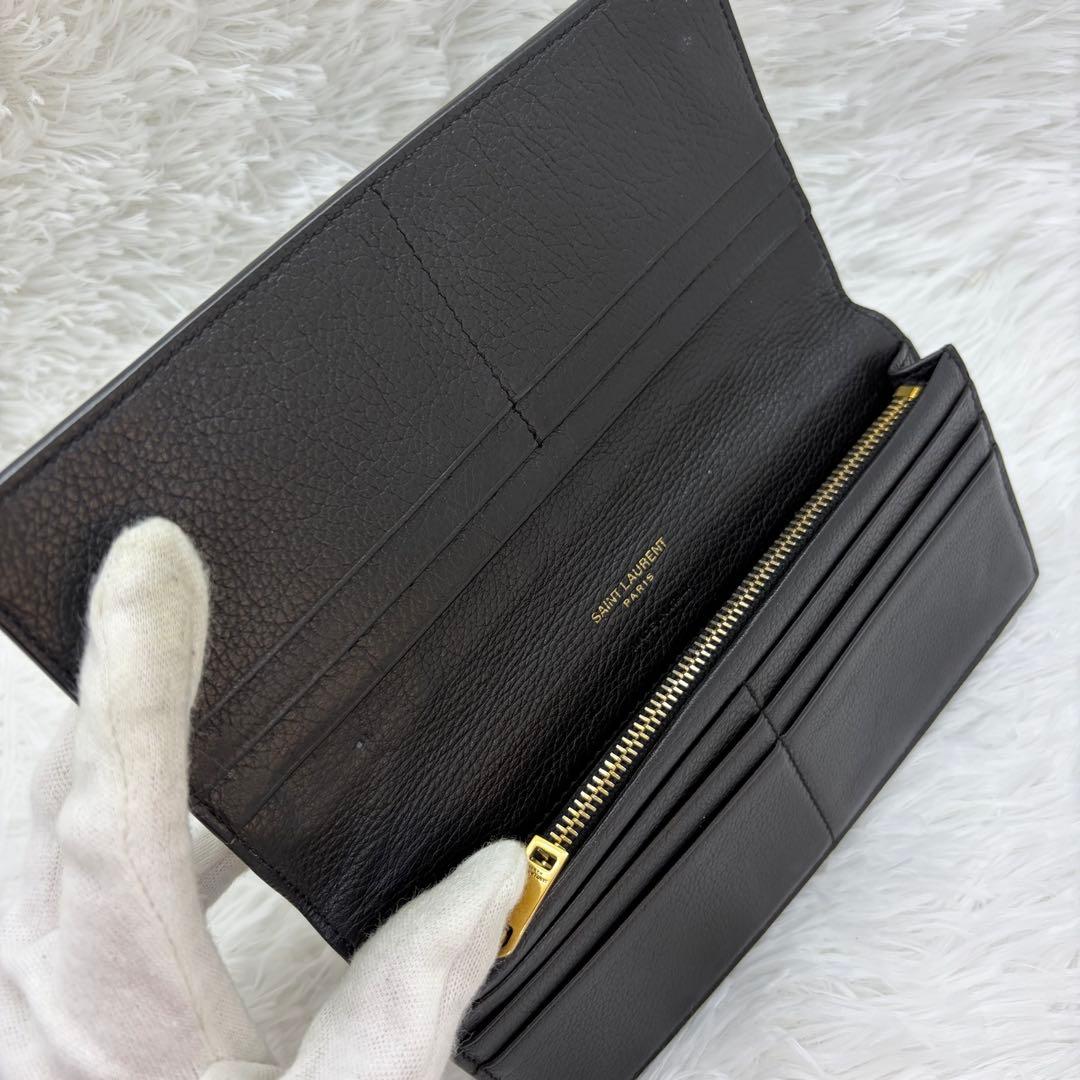 極美品✨サンローラン　長財布　折り財布　カサンドラ　金ロゴ　レザー　ブラック