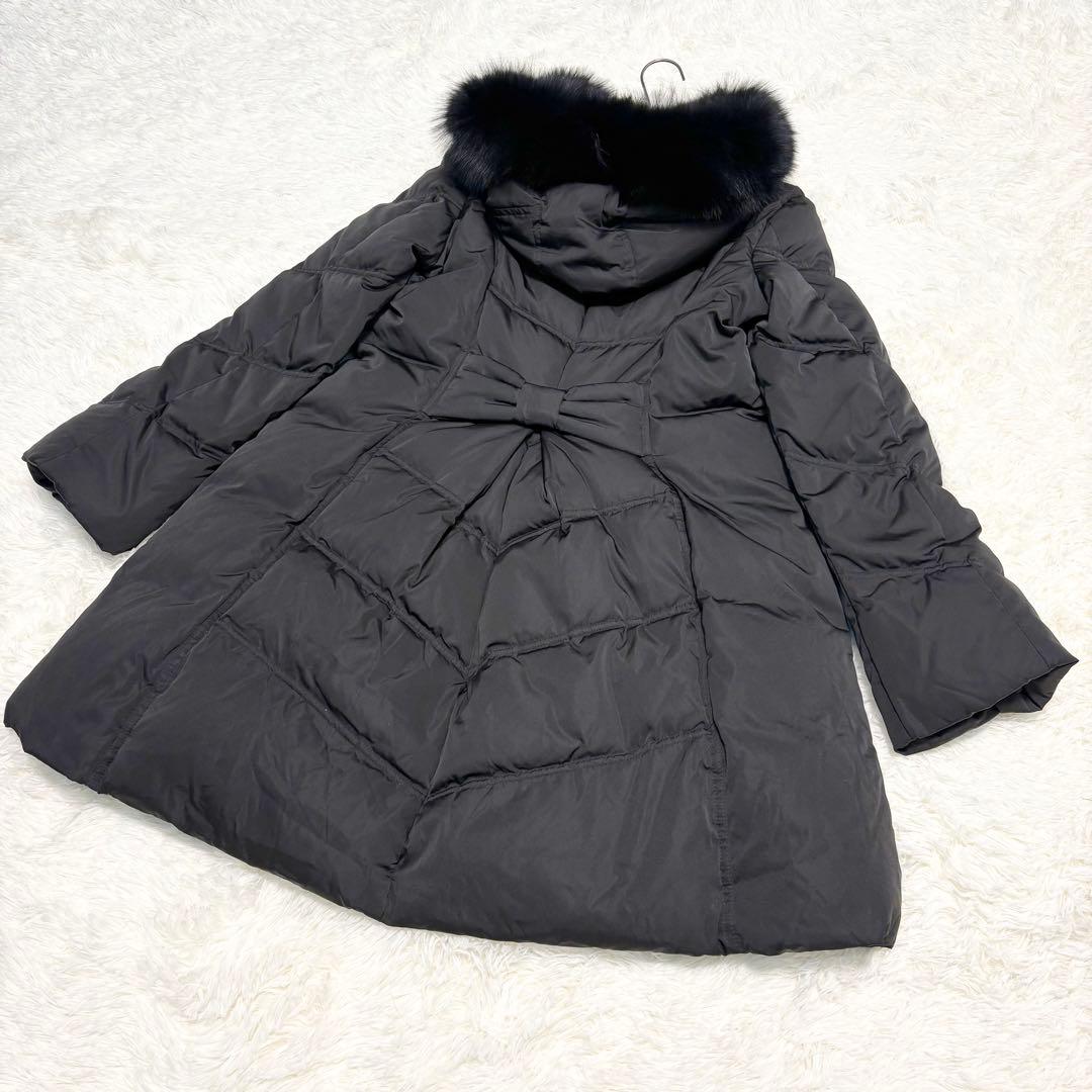【3L】美品 ルイルエブティック フォックスファーバッスルスタイルダウンコート黒