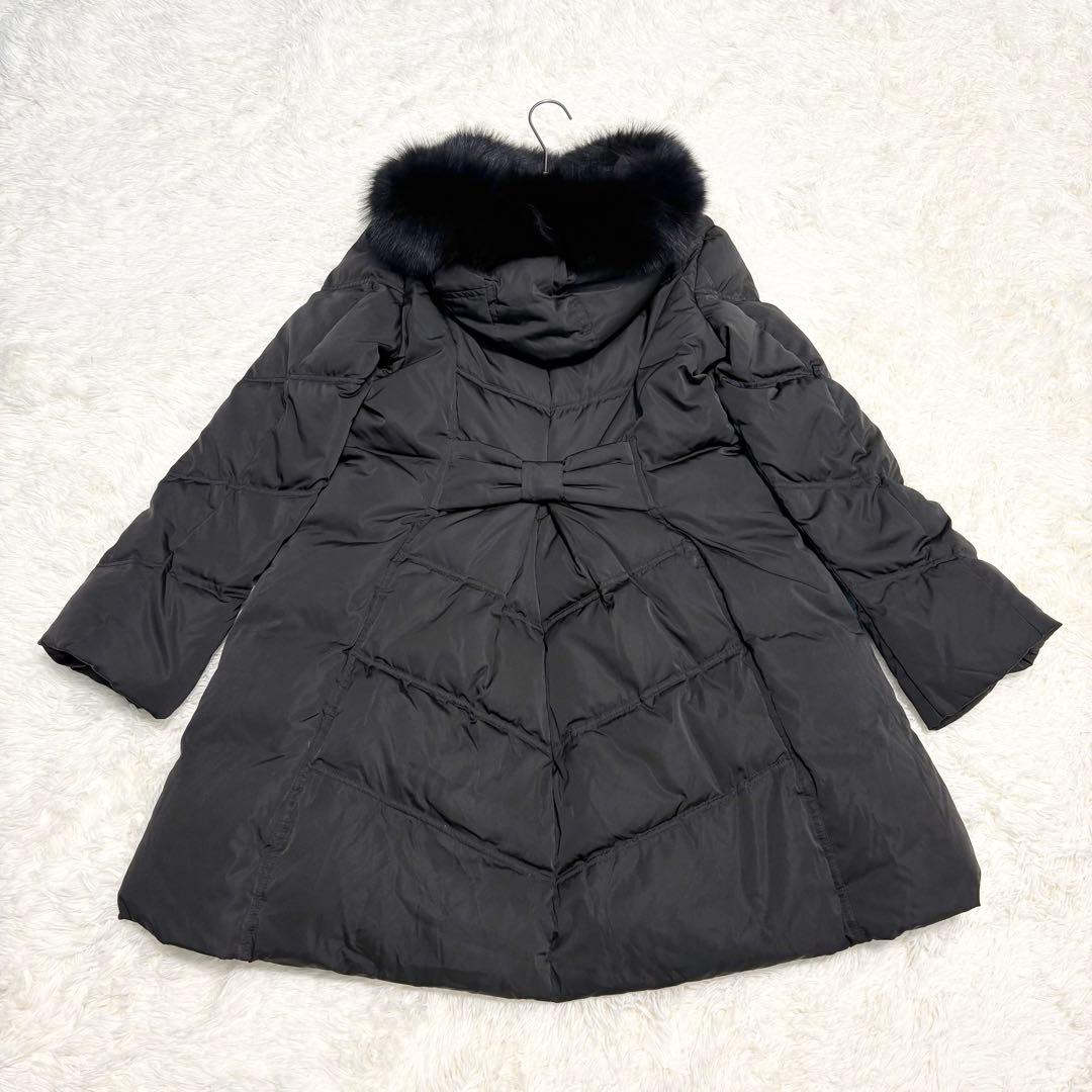【3L】美品 ルイルエブティック フォックスファーバッスルスタイルダウンコート黒