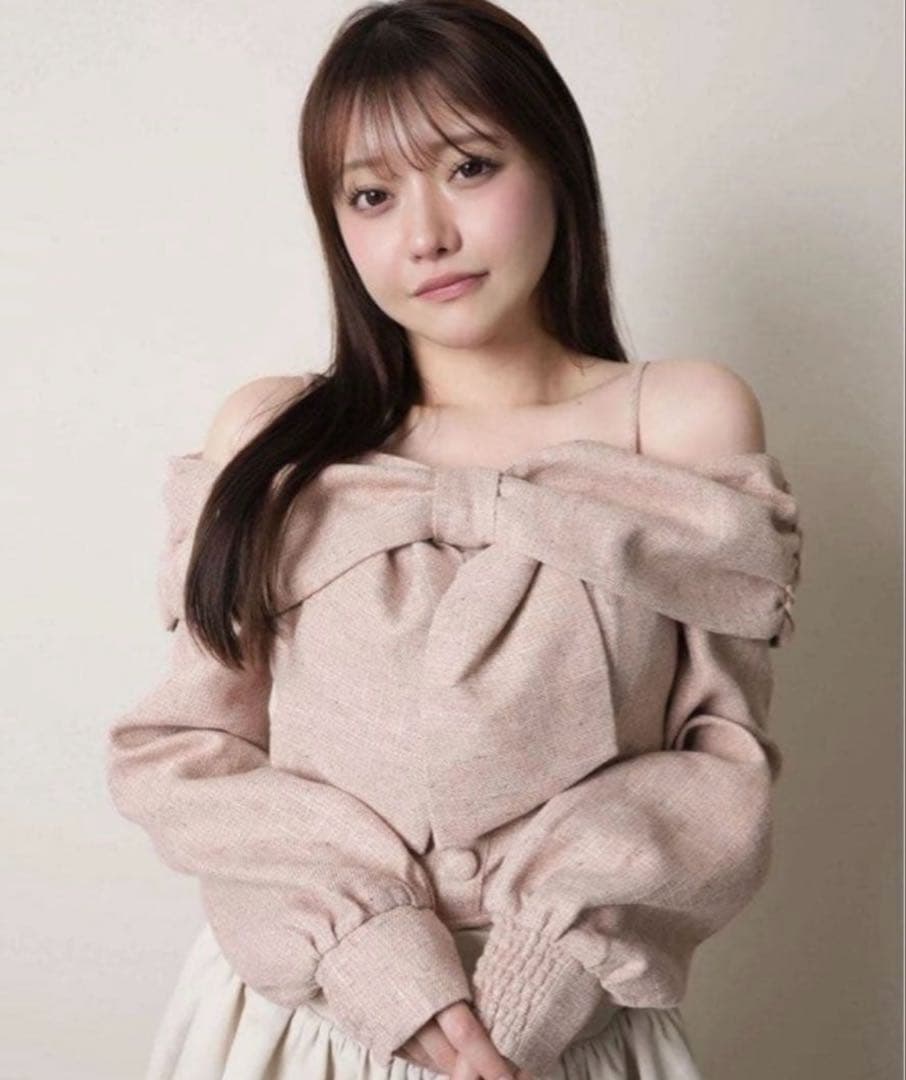 LIP SERVICE リボンオフショルロングスリーブトップス ピンク