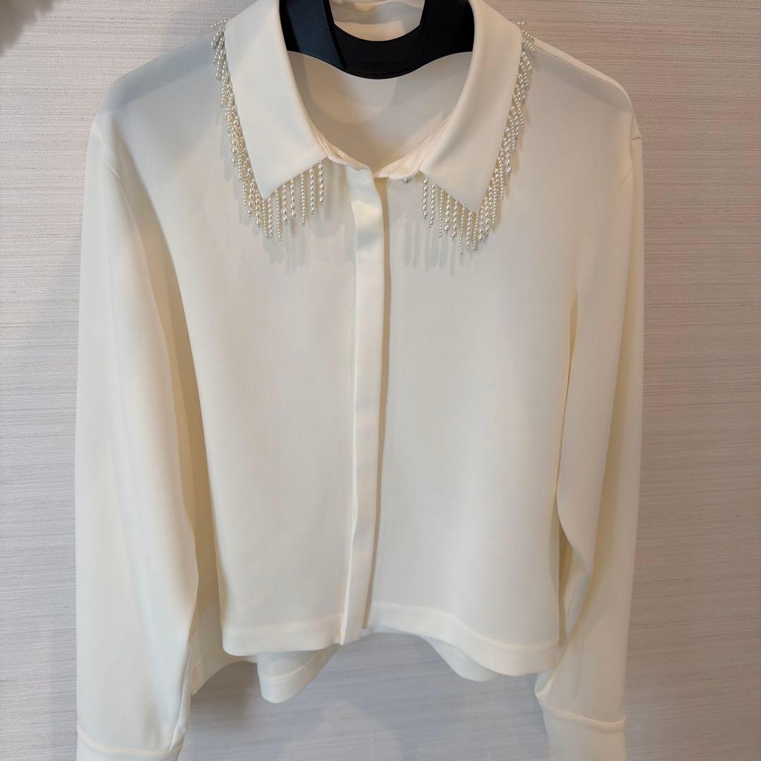 ANAYI ダブルクロスフリンジビジュー ブラウス 38