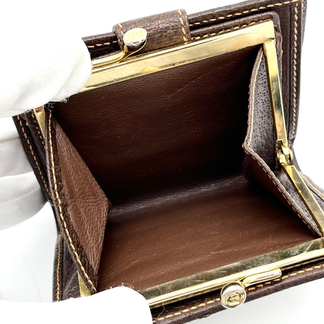 【美品】GUCCI 二つ折り財布　がま口　GG柄　PVC レザー　ブラウン