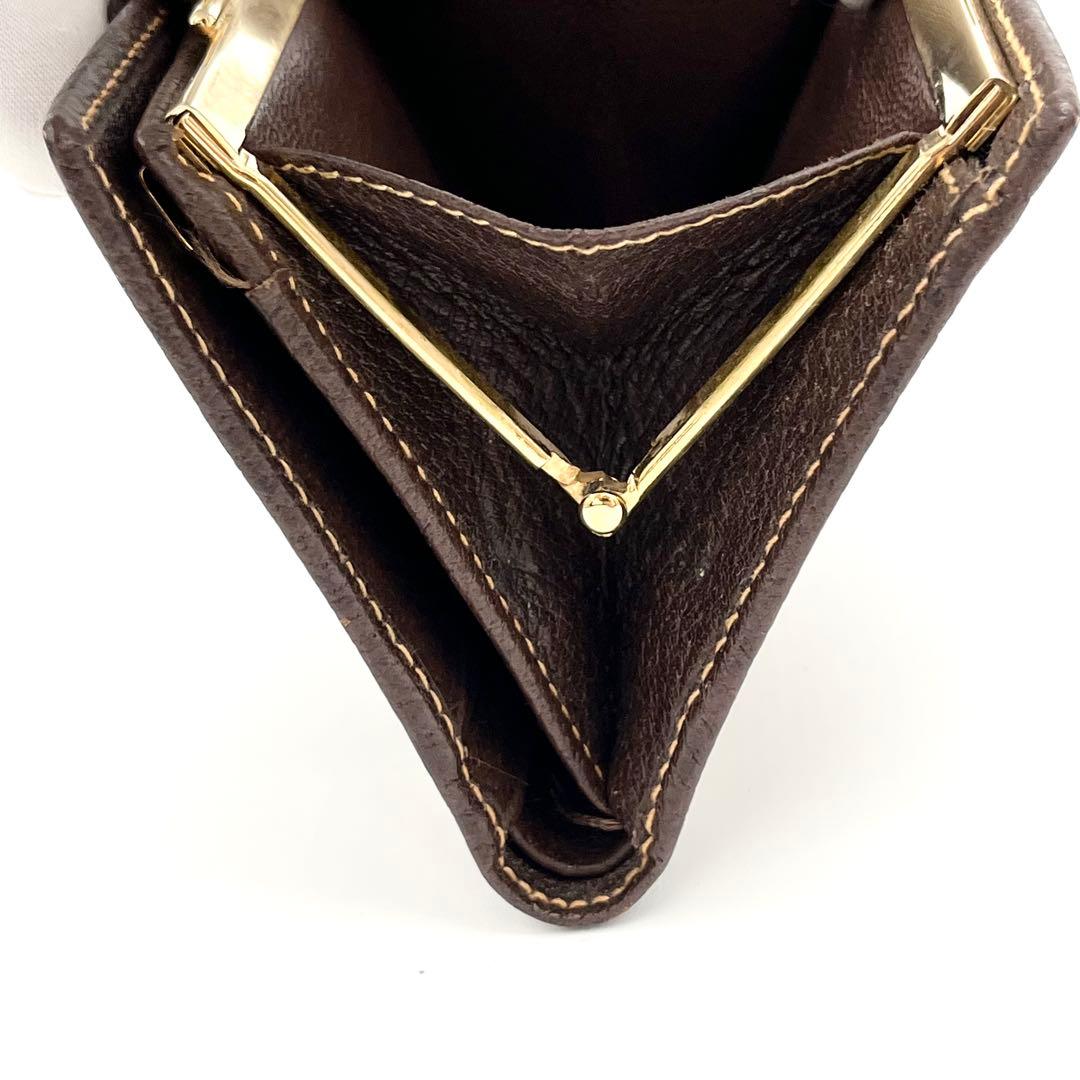 【美品】GUCCI 二つ折り財布　がま口　GG柄　PVC レザー　ブラウン