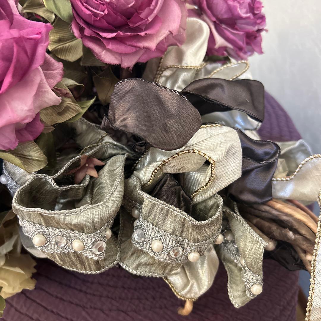 染め花　大輪のバラの花束　アートフラワー　ハンドメイド　リボン付き