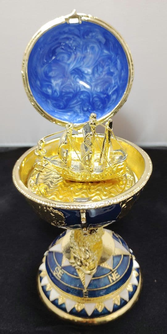 【美品】地球儀型 (インペリアル・エッグ風)ジュエリーボックス エナメル置物