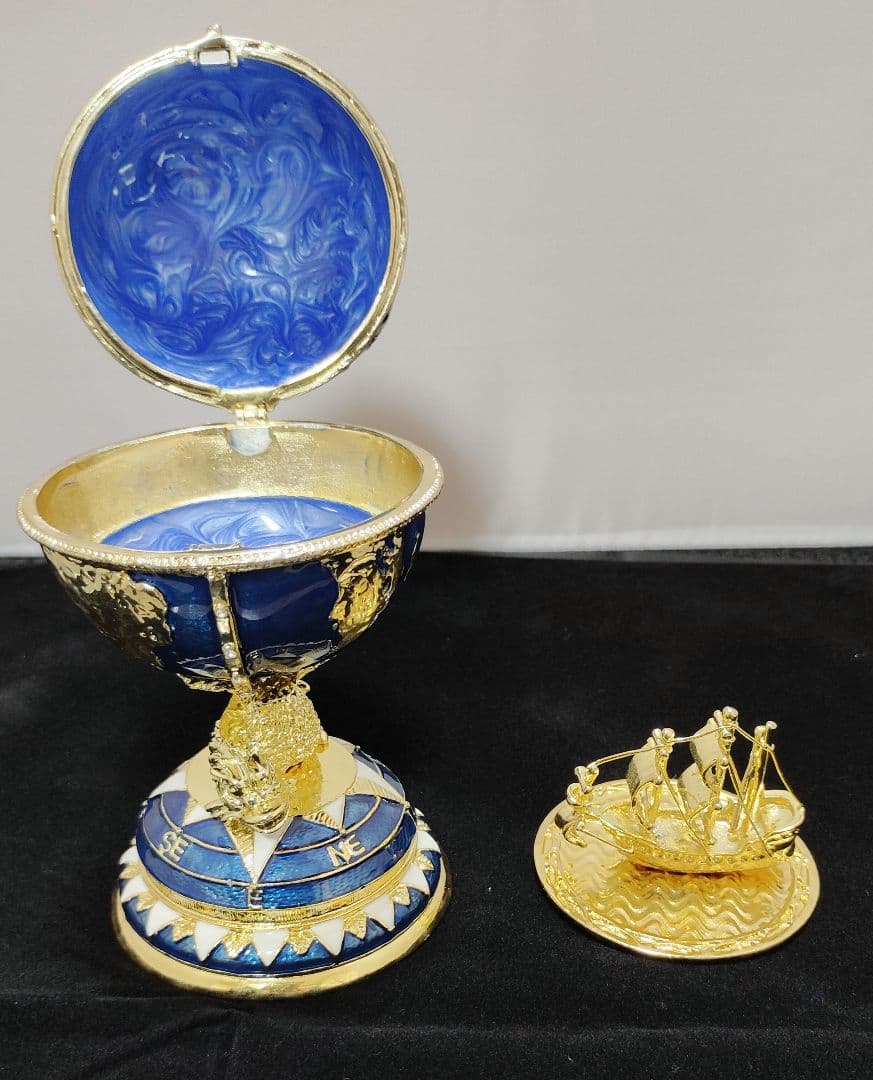 【美品】地球儀型 (インペリアル・エッグ風)ジュエリーボックス エナメル置物