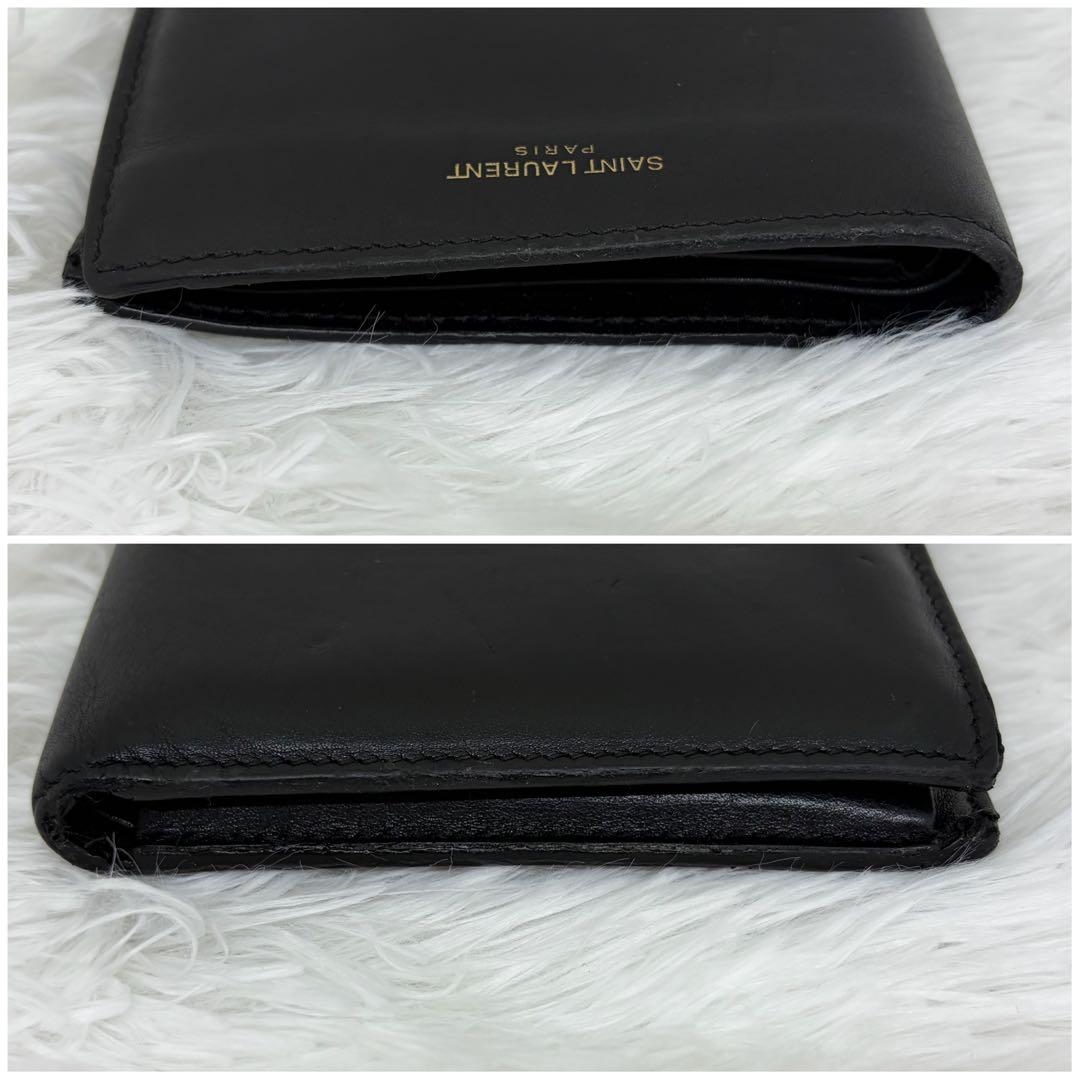 付属品完品✨サンローラン　二つ折り　小銭入れ　金ロゴ　レザー　ブラック