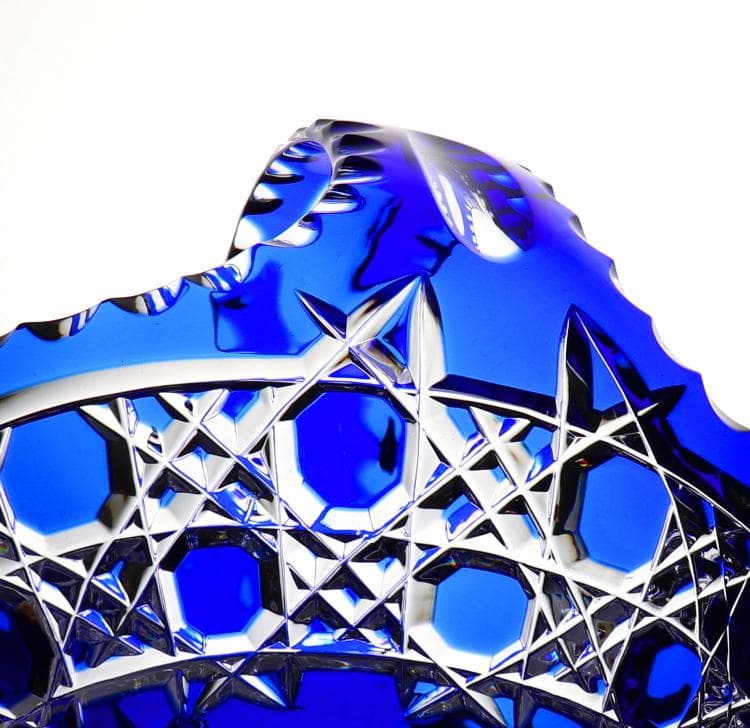 大型！オールド・バカラ ディアマン・ピエーリー 20.8cm 1kg 青色被せ鉢