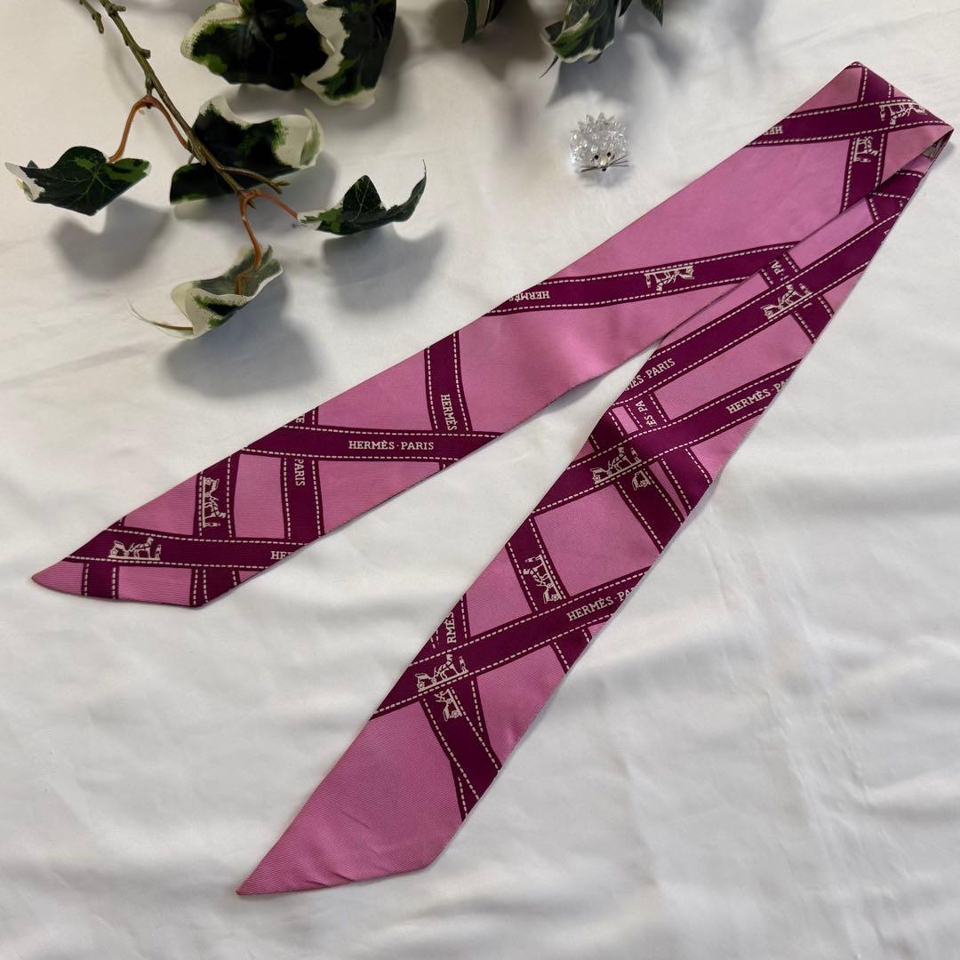 エルメス　ツイリー　 ボルデュック　リボン　ピンク