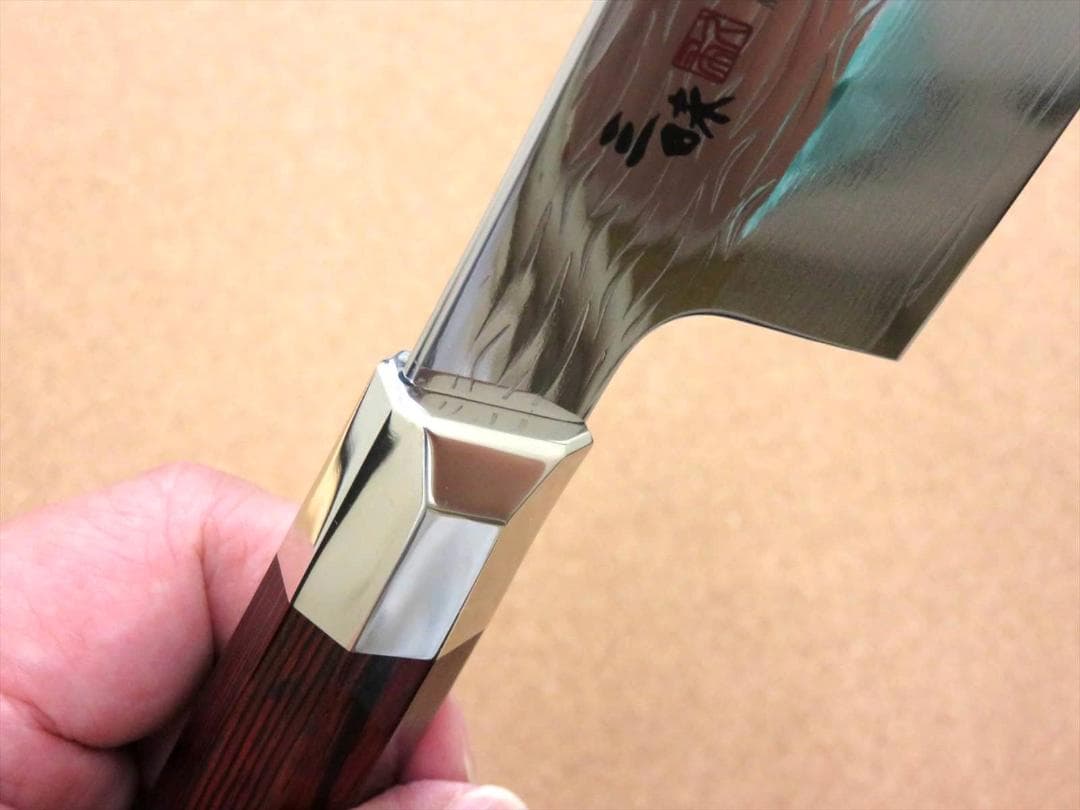 関の刃物 菜切り包丁 165mm 三昧 波目 ダマスカス33層 野菜 両刃包丁