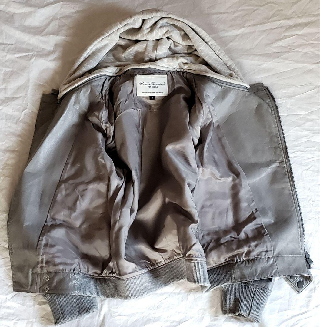 美品 UNDERCOVER 牛革 ライダースジャケット フード パーカー グレー