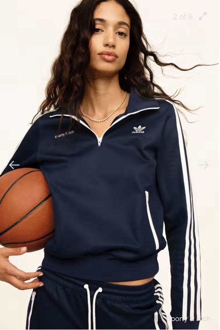〔19〕adidas スポーティー＆リッチ ネイビー ハーフジップジャージ L