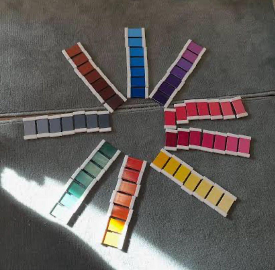 モンテッソーリ 感覚教具まとめ売り　雑音筒　触覚板1&2 色板第二&第三の箱