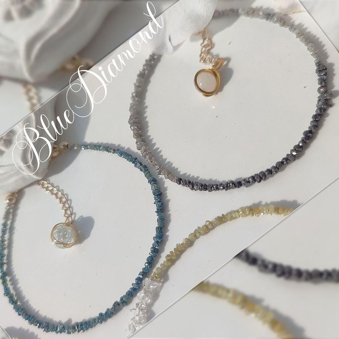 14Kgf ブルー ダイヤモンド　原石　ネックレス 男女兼用　誕生石　贈り物