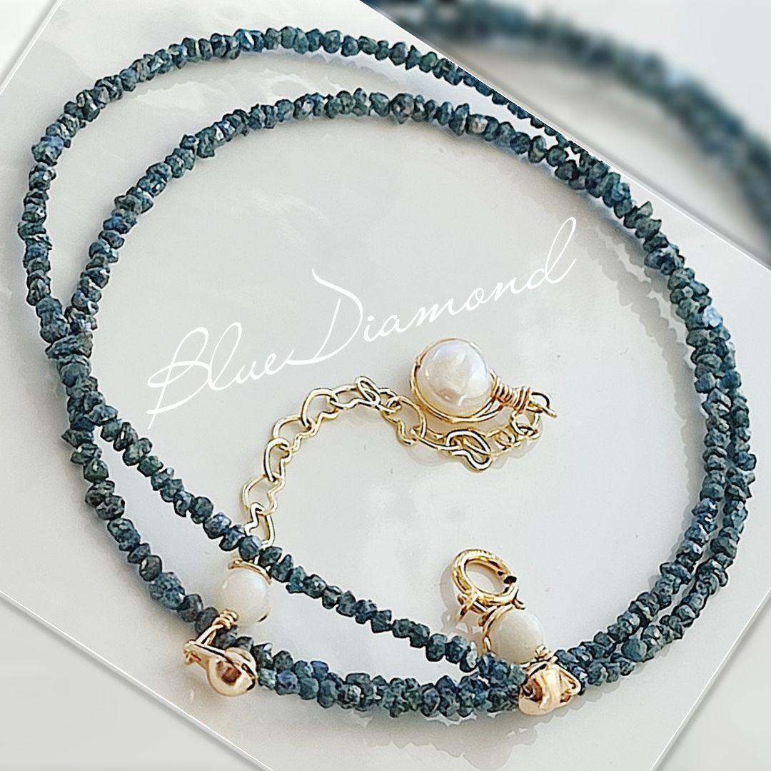 14Kgf ブルー ダイヤモンド　原石　ネックレス 男女兼用　誕生石　贈り物
