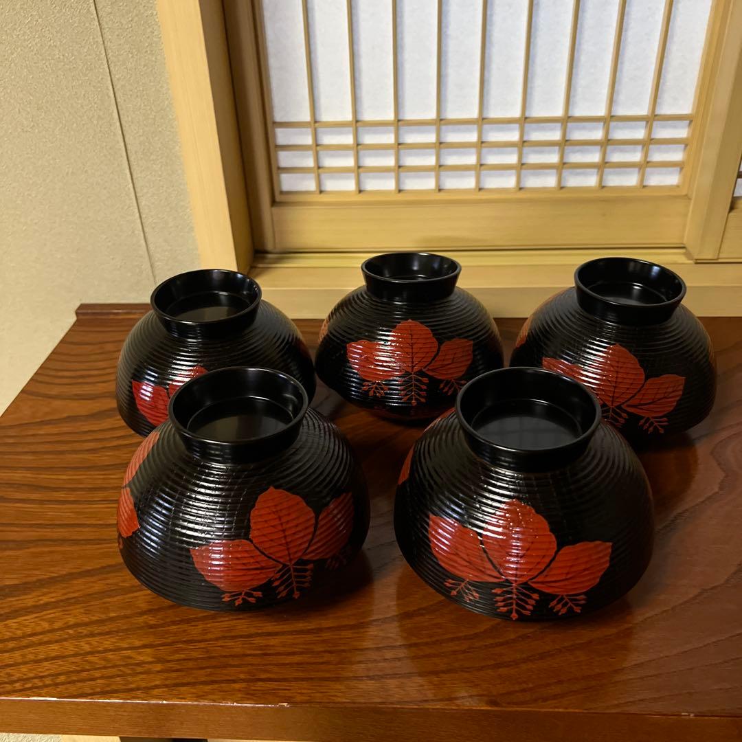 煮物椀　汁椀　糸切り真塗り　5個セット