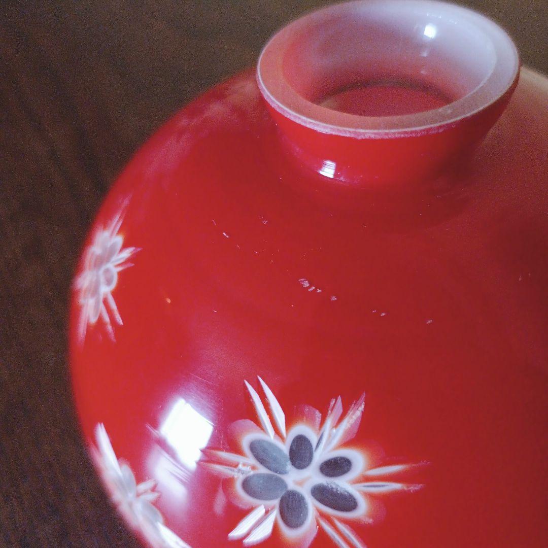 【赤】 切子 電笠 ガラス 花模様 被せ 照明 大正 ライト 乳白 シェード