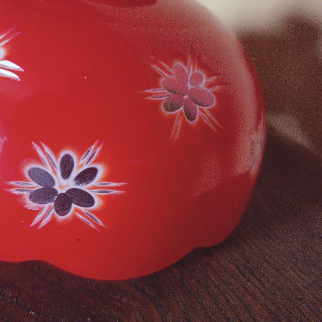 【赤】 切子 電笠 ガラス 花模様 被せ 照明 大正 ライト 乳白 シェード