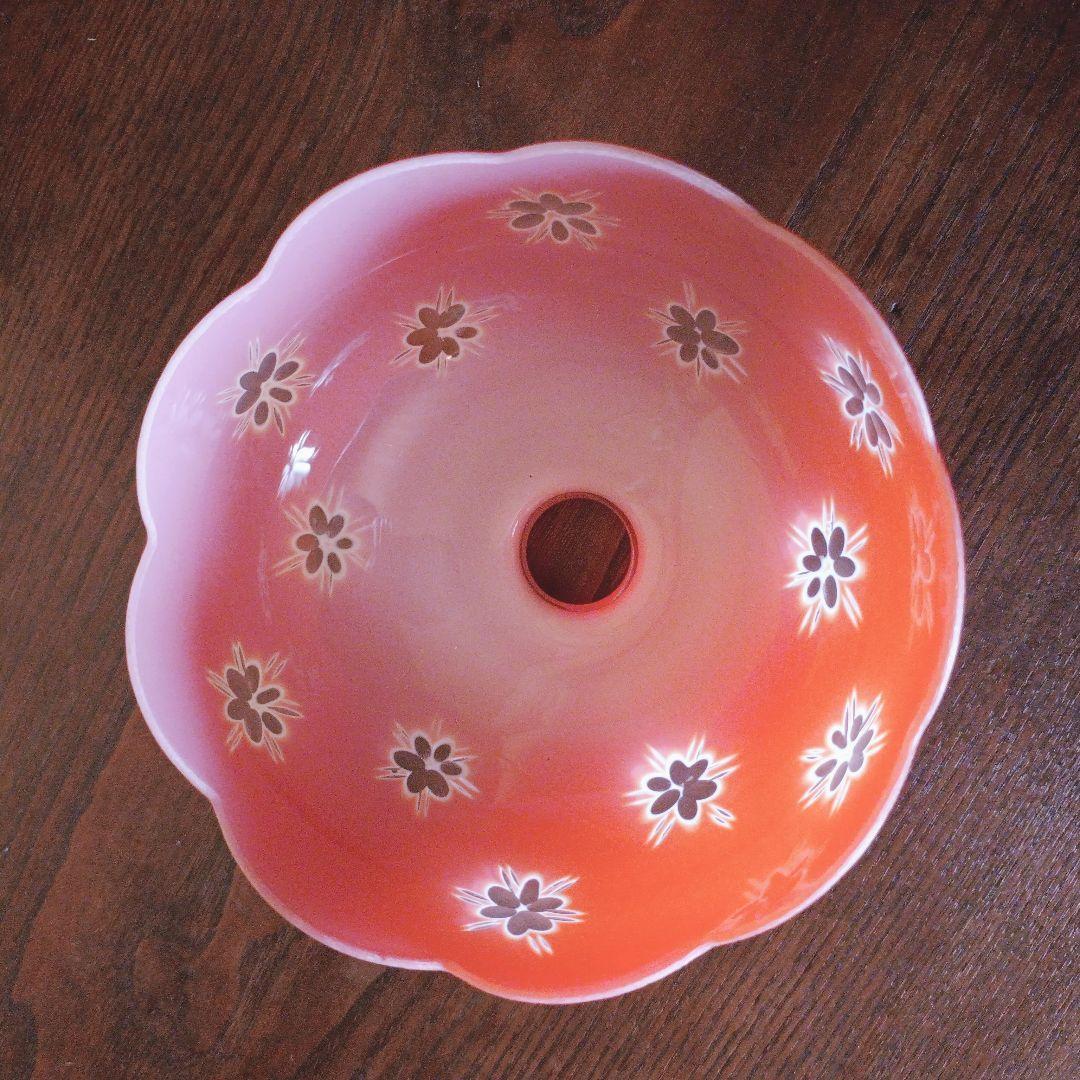 【赤】 切子 電笠 ガラス 花模様 被せ 照明 大正 ライト 乳白 シェード