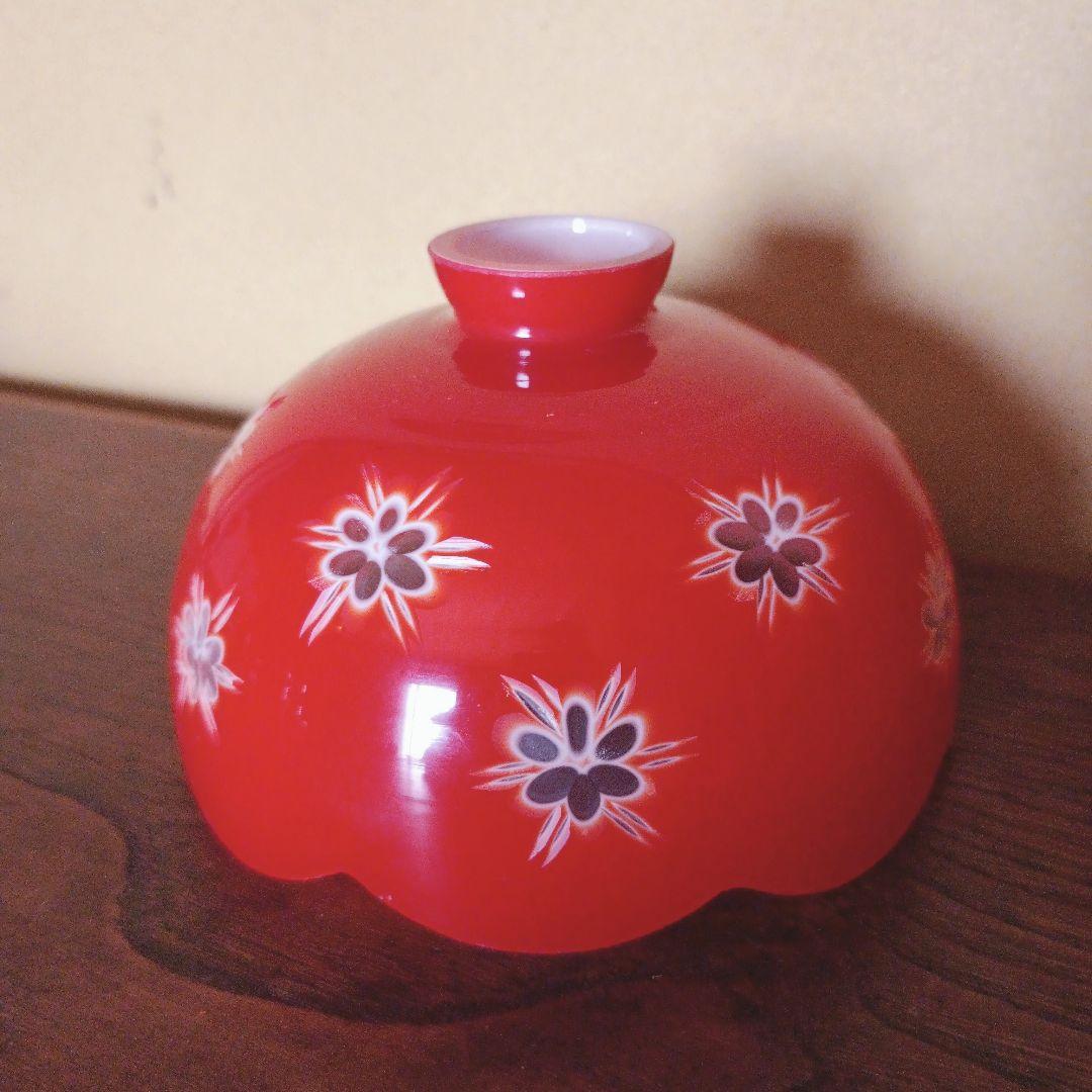 【赤】 切子 電笠 ガラス 花模様 被せ 照明 大正 ライト 乳白 シェード