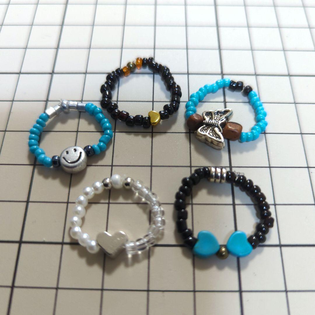 画面画面ハンドメイド にこちゃんスマイリーリング他指輪5点セット BB-50