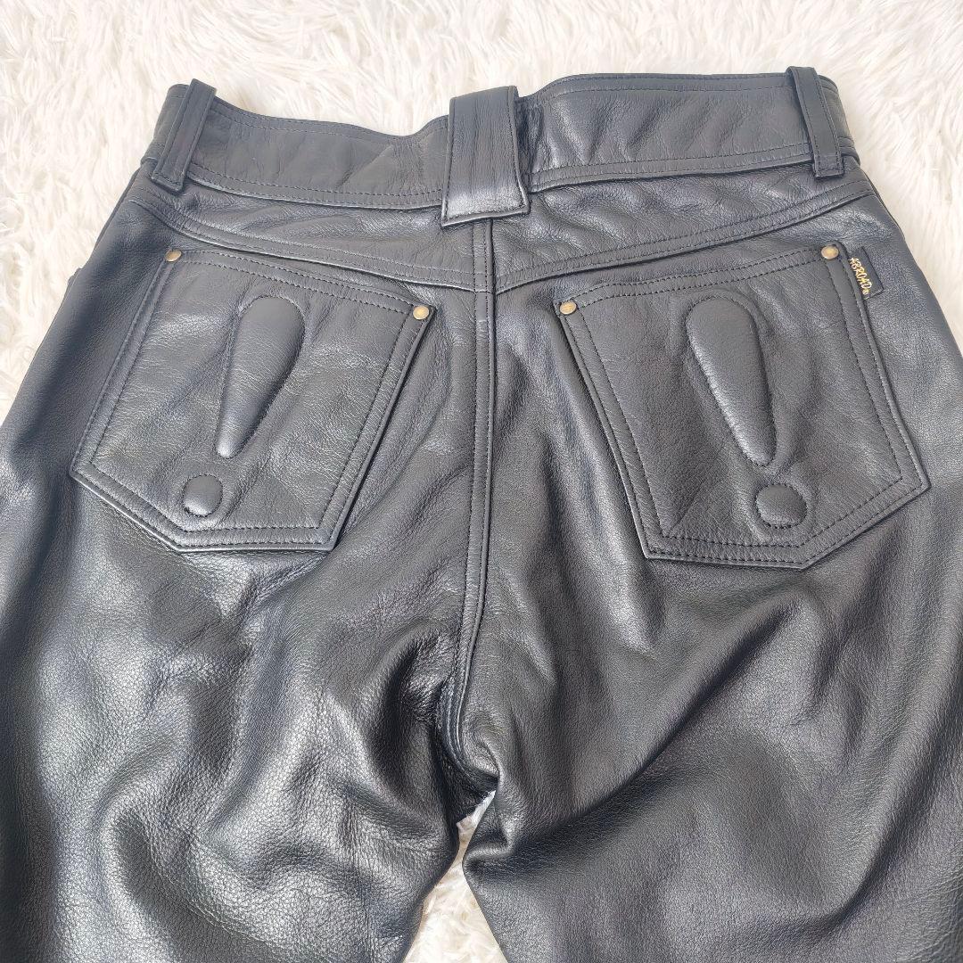 【ほぼ新品！】ABROAD 牛革　ライダース パンツ 黒　メンズM　77